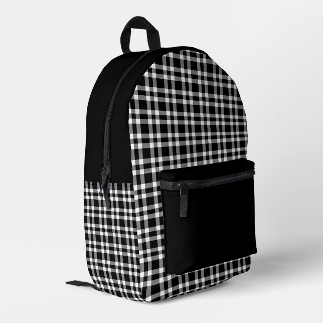 Black White Plaid Pattern Printed Backpack (Back Corner Left)