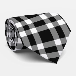 Black White Plaid Pattern Tie
