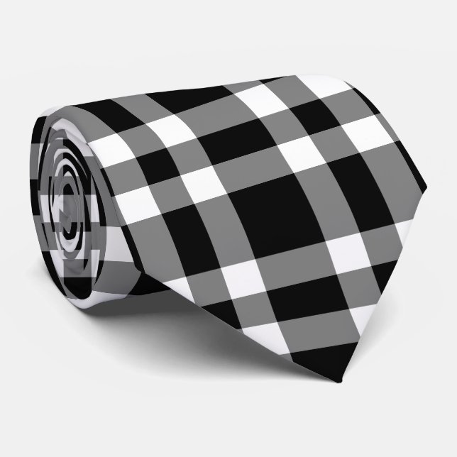 Black White Plaid Pattern Tie (Rolled)
