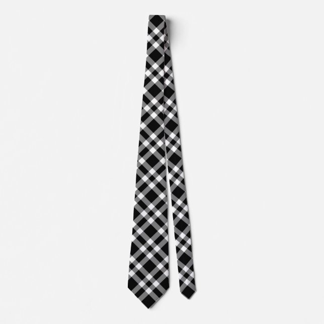 Black White Plaid Pattern Tie (Front)