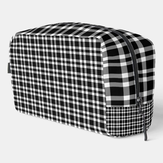 Black White Plaid Pattern Toiletry Bag (Right Corner)