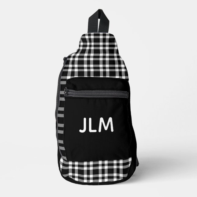 Black White Plaid Personalise Pattern Sling Bag (Front)