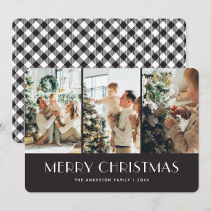 Black & White Plaid Photo Collage Christmas Cards