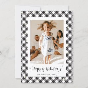 Black White Plaid Photo Happy Holidays Card