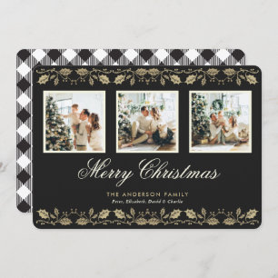 Black White Plaid Photo Merry Christmas Card