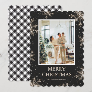 Black White Plaid Snowflake Photo Merry Christmas Holiday Card