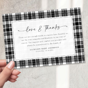 Black White Plaid Sympathy Funeral Thank You Card