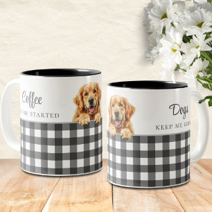 Black White Plaid Watercolor Golden Retriever  Two-Tone Coffee Mug