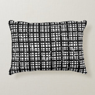 Black & White Plaid with Paint Splatter Decorative Cushion