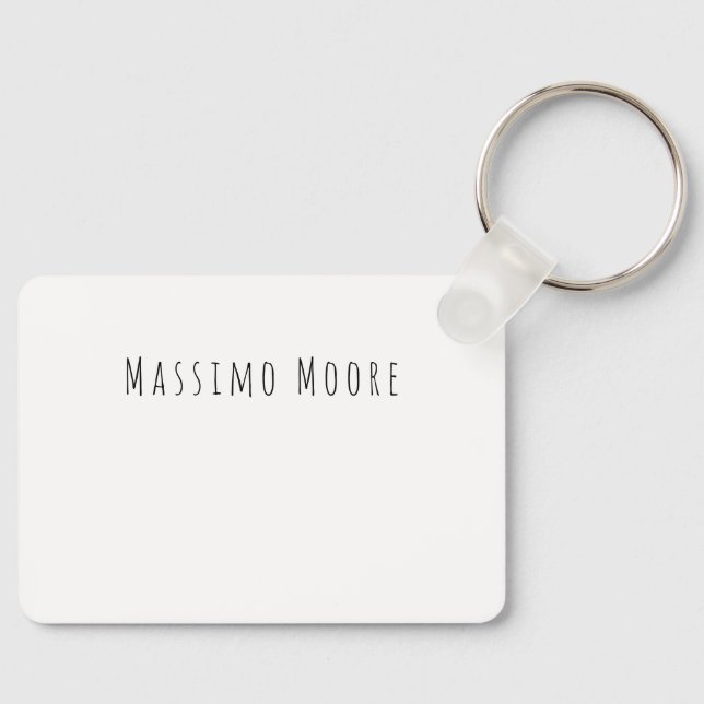 Black White Plain Elegant Casual Own Name Key Ring (Front)