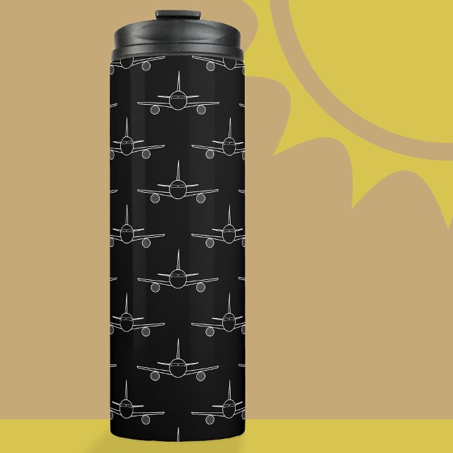  Black & White Plane Pattern Thermal Tumbler  (Plane Tumbler)