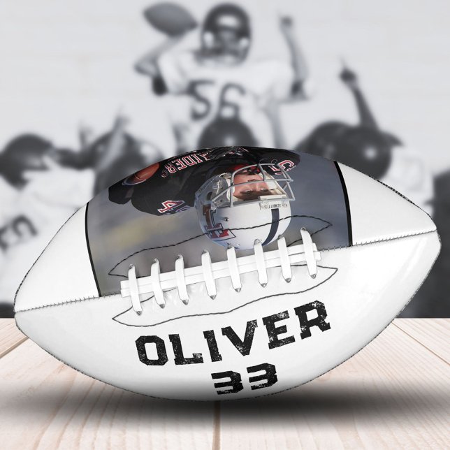 Black & White Player Name Number Photo Keepsake Football (Creator Uploaded)