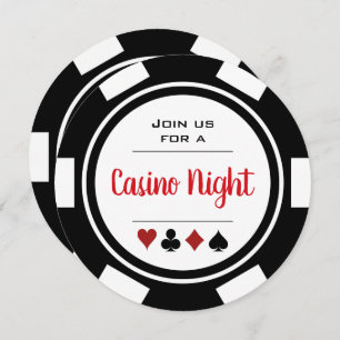 Black White Poker Chip Casino Night Birthday Invitation
