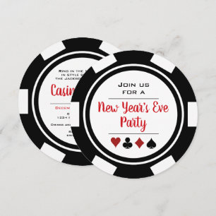 Black White Poker Chip Casino Night New Year's Eve Invitation