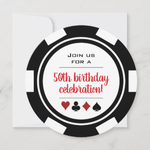 Black White Poker Chip Las Vegas Casino Birthday Invitation