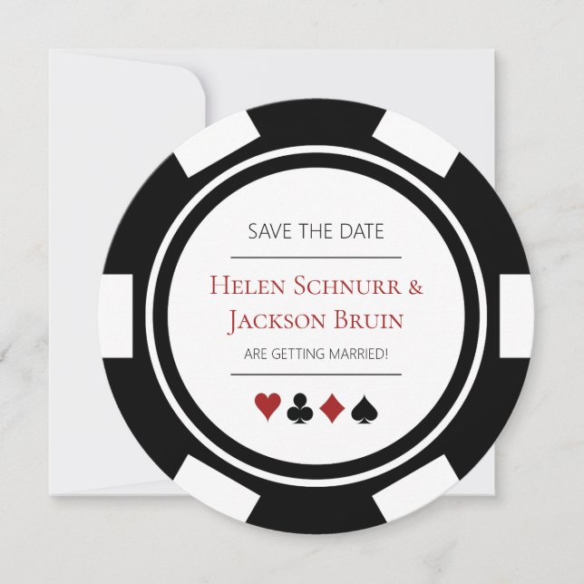 Black White Poker Chip Vegas Wedding Save The Date (Front)