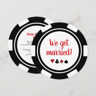 Black White Poker Chip Wedding Elopement Announce Invitation