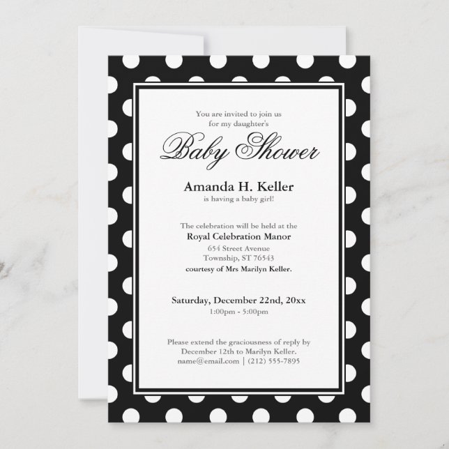 Black & White Polka Dot Baby Shower Invitations (Front)