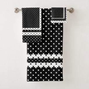 Black White Polka Dot Bath Towel Set