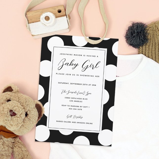 Black & White Polka Dot Border Baby Shower Invitation (Creator Uploaded)