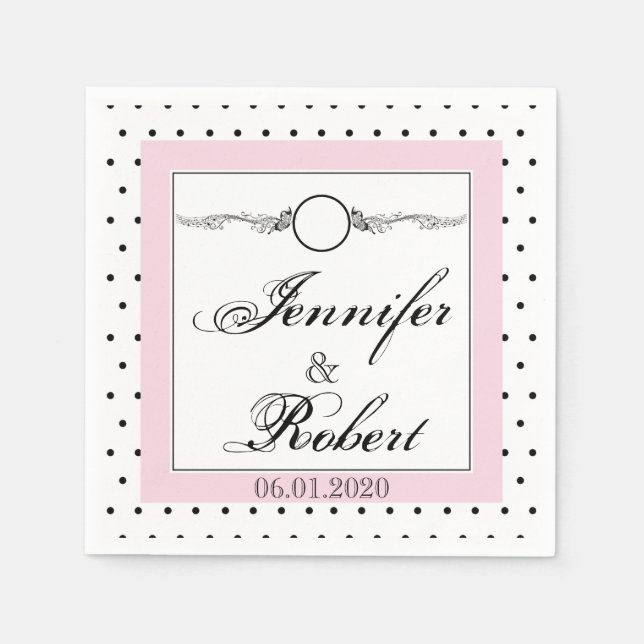 Black White Polka Dot Butterfly Wedding Napkin (Front)