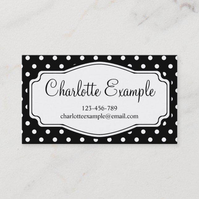 Black White Polka Dot Classic Custom Business Card (Front)