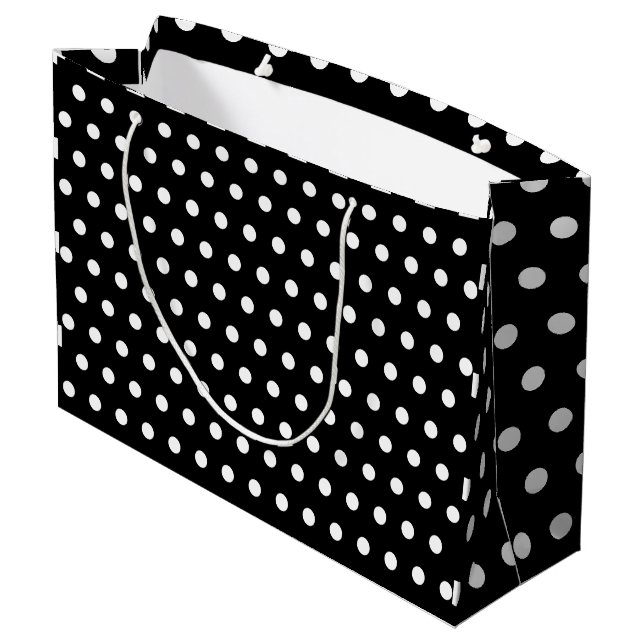 BLACK WHITE POLKA DOT CUSTOMIZED STYLISH  LARGE GIFT BAG (Back Angled)