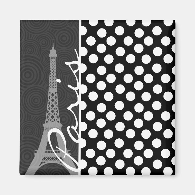 Black & White Polka Dot, Dots; Paris Magnet (Front)
