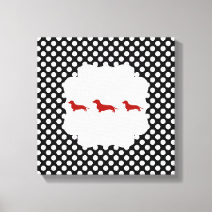 Black/White Polka Dot Doxie Canvas Print