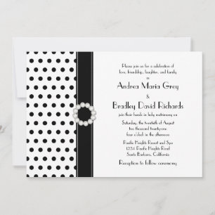 Black White Polka Dot Jewel Wedding Invitation