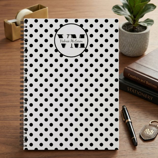 Black White Polka Dot Monogram 2026 Custom Name  Notebook (Black White Polka Dot Monogram 2026 Custom Name Notebook)
