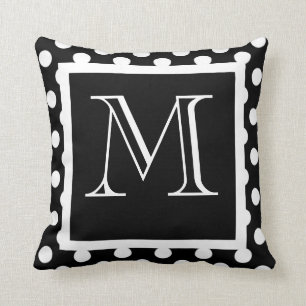 Black & White Polka Dot Monogrammed Pillow