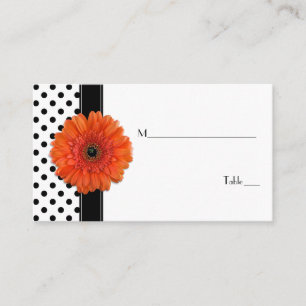 Black White Polka Dot Orange Gerber Place Card