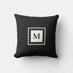 Black White Polka Dot Pattern with Modern Monogram Cushion