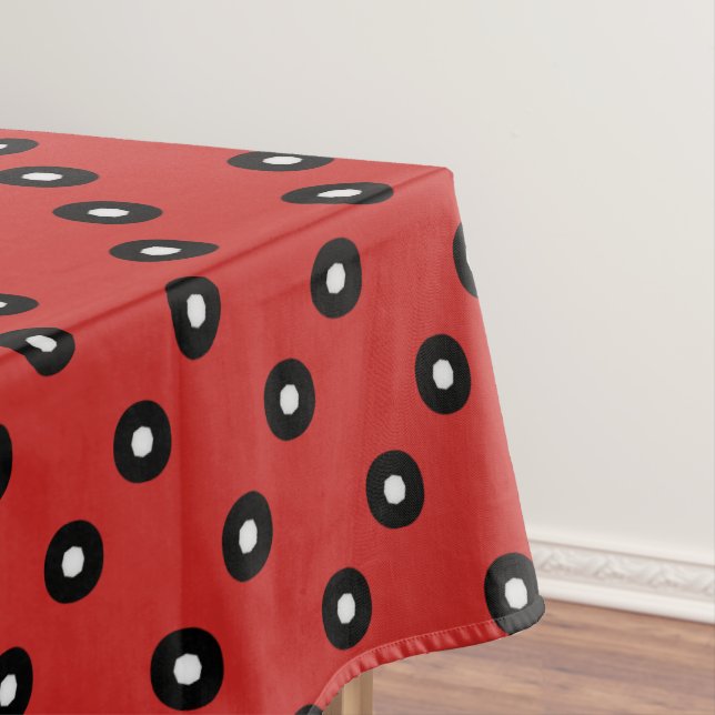 Black/White Polka Dot Red Background (Changeable) Tablecloth (In Situ)