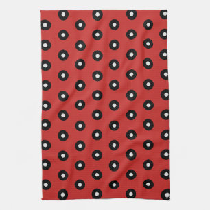 Black/White Polka Dot Red Background (Changeable) Tea Towel