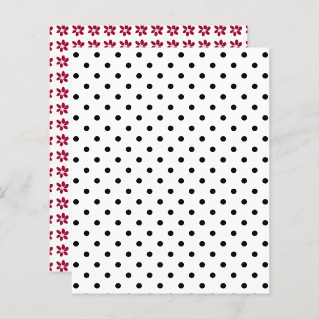 Black White Polka Dot Red Flowers Scrapbook Paper (Front/Back)
