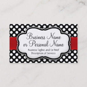 Black/White Polka Dot Red Ribbon Front/Back Business Card