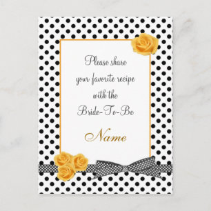 Black white polka dot rose Recipe card Postcard