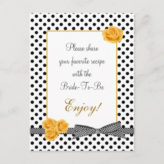 Black white polka dot rose Recipe card Postcard (Front)