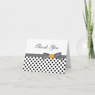 Black white polka dot rose Thank You Card