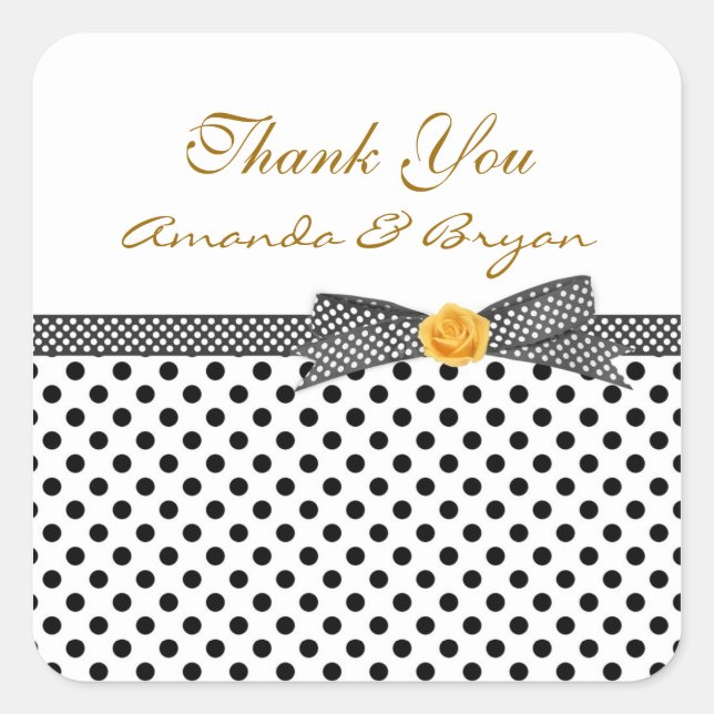 Black white Polka dot rose Thank you Sticker (Front)