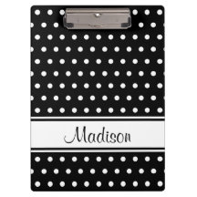 Black White Polka Dot Stripe Script Name