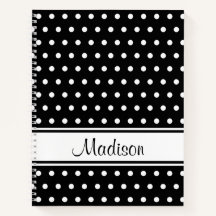 Black White Polka Dot Stripe Script Name