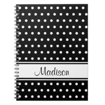 Black White Polka Dot Stripe Script Name