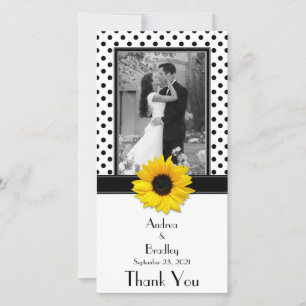 Black White Polka Dot Sunflower Wedding Thank You Card