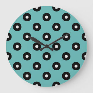 Black/White Polka Dot Teal Background (Changeable) Large Clock
