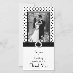 Black White Polka Dot Wedding Photo Photocard Thank You Card