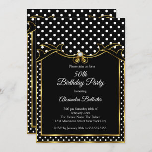Black White Polka Dots Birthday Party Photo Invitation