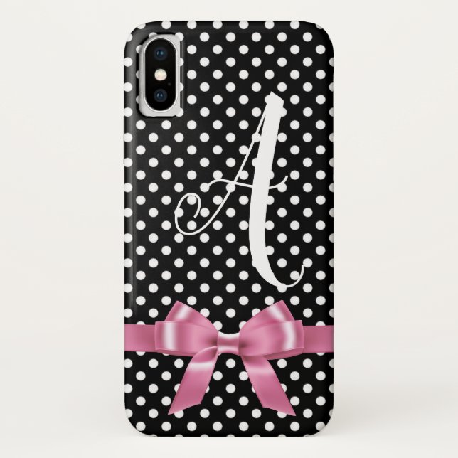 Black white polka dots bow personalise alphabet  Case-Mate iPhone case (Back)